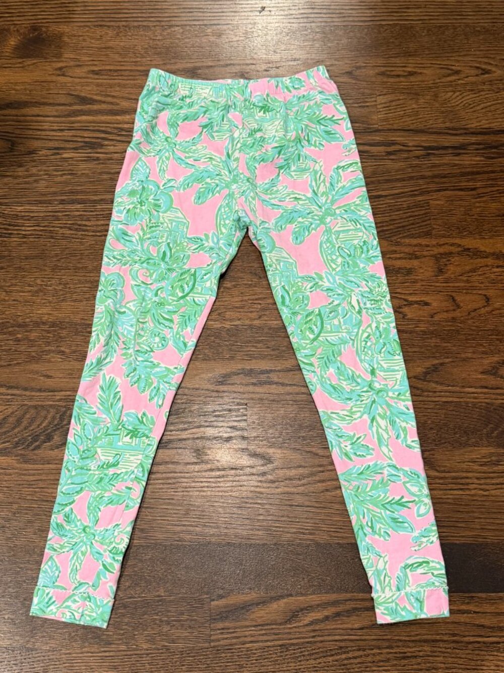 Lilly Pulitzer Girls Pink & Green Palm Print Leggings Size 10
